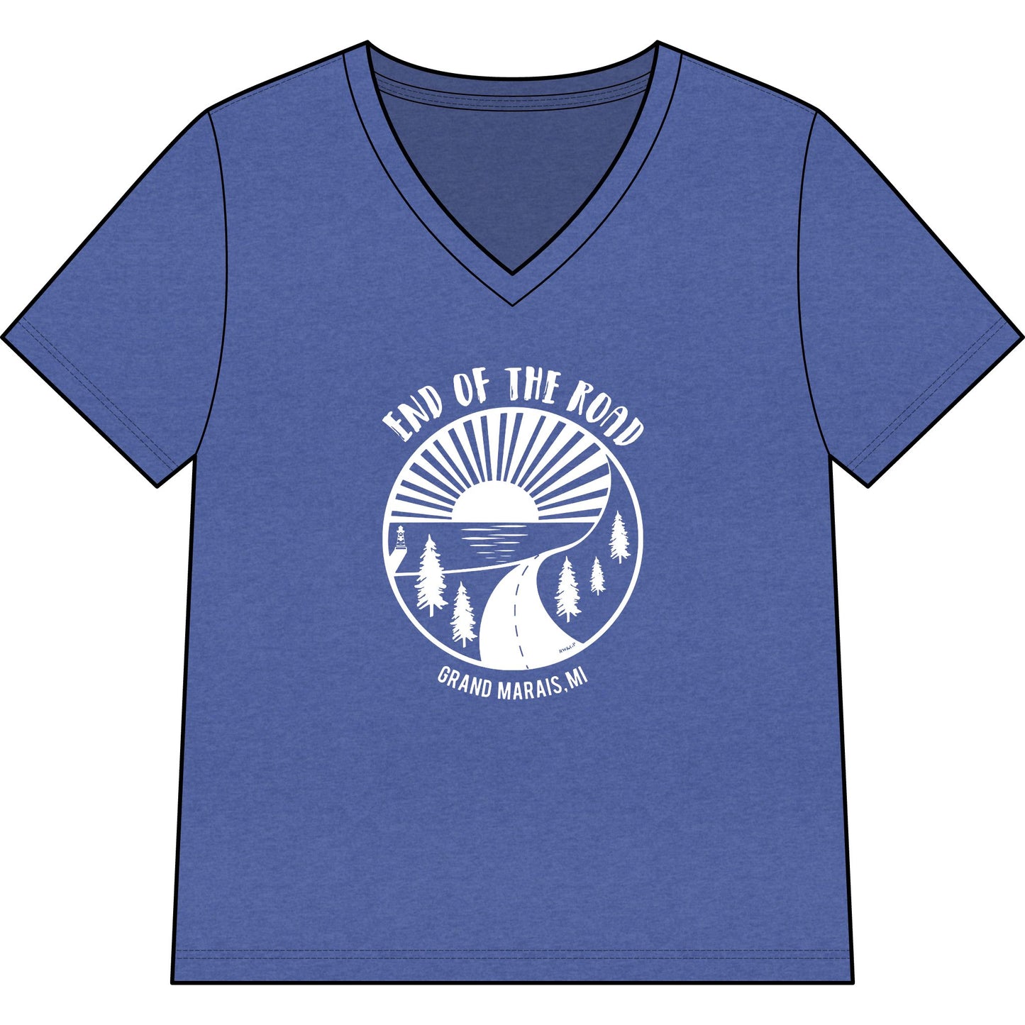 Women’s V-Neck Tee – 'End of the Road' Vintage Sunset Adventure Graphic